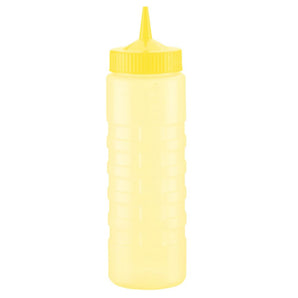 "COLOR MATE SQUEEZE BOTTLE DISPENSER, 24oz, WIDE MOUTH, STANDARD CAP, MOULDED IN OUNCE MARKING, POLYETHYLENE, YELLOW BOTTLE" - Mabrook Hotel Supplies