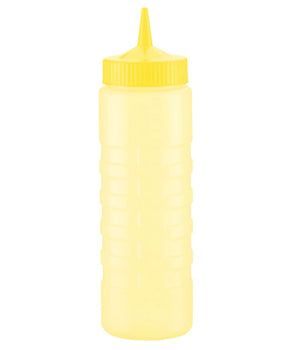 "COLOR MATE SQUEEZE BOTTLE DISPENSER, 24oz, WIDE MOUTH, STANDARD CAP, MOULDED IN OUNCE MARKING, POLYETHYLENE, YELLOW BOTTLE" - Mabrook Hotel Supplies