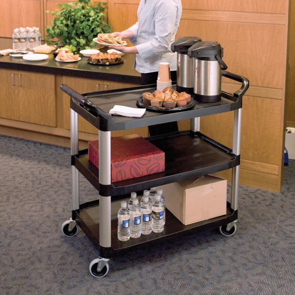 RUBBERMAID 3 LEVELS UTILITY CART OPEN, BLACK - Mabrook Hotel Supplies