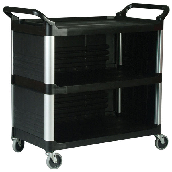 UTILITY CART WITH ENCLOSED END PANELS ON 3 SIDES, BLACK - Mabrook Hotel Supplies