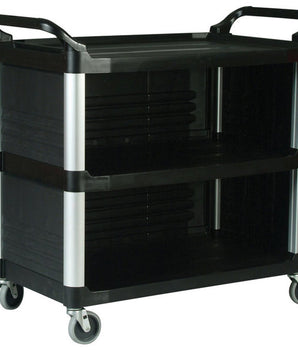 UTILITY CART WITH ENCLOSED END PANELS ON 3 SIDES, BLACK - Mabrook Hotel Supplies