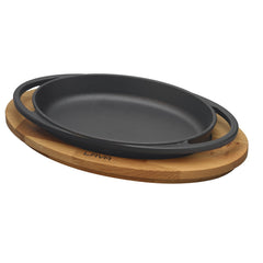 LAVA CAST IRON OVAL DISH AND WOODEN PLATTER - Mabrook Hotel Supplies