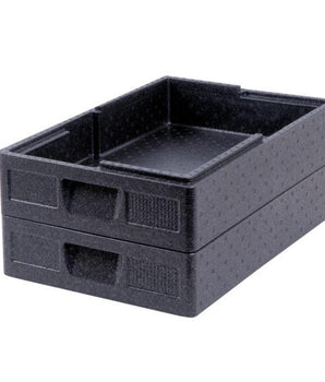 SALTO THERMO FUTURE BOX, GN1/1,WITHOUT LID,(LID CODE:10093)COLOR: BLACK, CAPACITY: 21 L, WITH ERGONOMIC HANDLES AND SPACE FOR LABELING SYSTEM. INSIDE DIM: 538X337X120 MM. OUTSIDE DIM: 600X400X120 MM. - Mabrook Hotel Supplies