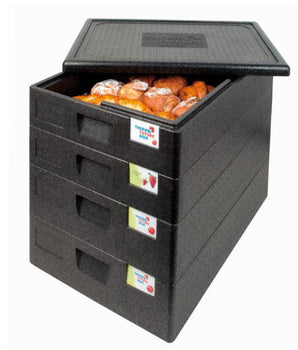 SALTO THERMO FUTURE BOX, 60X40,WITHOUT LID(LID CODE: 12693),COLOR: BLACK, CAPACITY: 32 L, WITH ERGONOMIC HANDLES AND SPACE FOR LABEL SYSTEM. INSIDE DIM: 625X425X120 MM, OUTSIDE DIM: 685X485X165  MM. - Mabrook Hotel Supplies