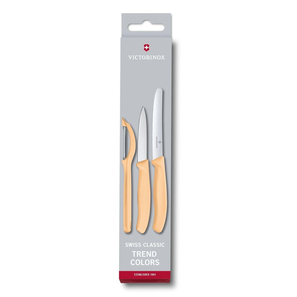 VICTORINOX PARING KNIFE SET WITH PEELER, 3 PIECES - LIGHT ORANGE - Mabrook Hotel Supplies