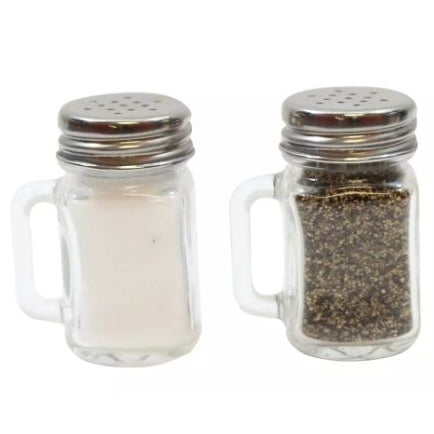 SALT & PEPPER SHAKERS MINI MASON WITH S/S TOP, VINTGE MASON JAR GLASS DESIGN,DIM:1.5 OZ (PRICE PER PIECE) - Mabrook Hotel Supplies