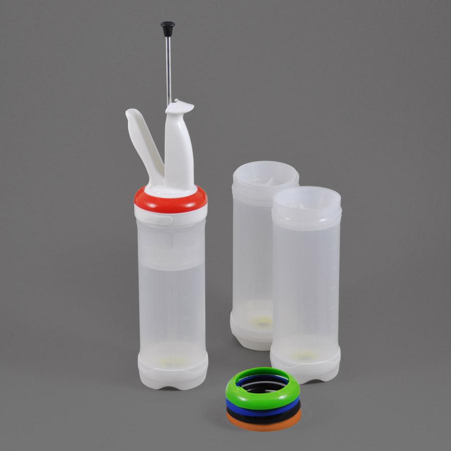 24oz Portion Pal Kit: One dispenser & three bottles with 3-h - Mabrook Hotel Supplies