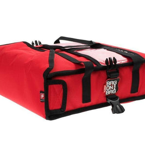 THERMAL BAG, COLOR: RED, CAPACITY: 2 PIZZA BOXES 60X60 CM, SIDE POCKETS FOR DRINKS, DURABLE AND EASILY WASHABLE MATERIALS. DIM: 63X63X13 H CM. - Mabrook Hotel Supplies