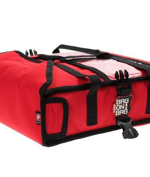 THERMAL BAG, COLOR: RED, CAPACITY: 2 PIZZA BOXES 60X60 CM, SIDE POCKETS FOR DRINKS, DURABLE AND EASILY WASHABLE MATERIALS. DIM: 63X63X13 H CM. - Mabrook Hotel Supplies