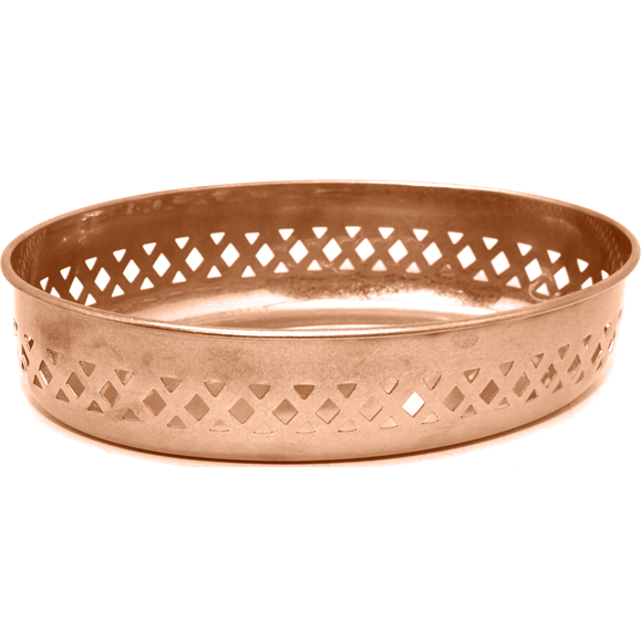 OVAL FRUIT BASKET-MEDIUM,S/S PLAIN VINTAGE ROSE GOLD FINISH,DIM:23.5X15.5X6.5CM (PUNCHING DESIN) - Mabrook Hotel Supplies