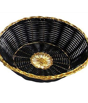 "8X2.5"" ROUND GOLDEN TRIM BLACK BASKET" - Mabrook Hotel Supplies