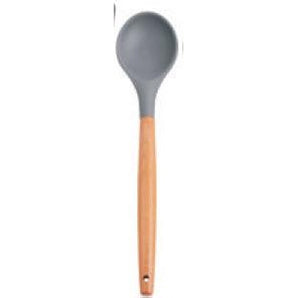 SILICONE + NYLON BLADE UTENSILS W/BEEHCH WOOD HANDLE, SOLID SPOON, 12-3/5" (320MM) - Mabrook Hotel Supplies