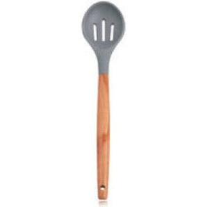 SILICONE + NYLON BLADE UTENSILS W/BEEHCH WOOD HANDLE, SLOTTED SPOON, 12-3/5" (320MM) - Mabrook Hotel Supplies