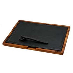 WOODEN SERVICE PLATTER WITH HOT PLATE CAST IRON(5 PIECES SILICON SEPERATOR,BETWEEN WOOD AND PLATE)DIM:30X40 CM(WHITOUT GRIPPER) - Mabrook Hotel Supplies