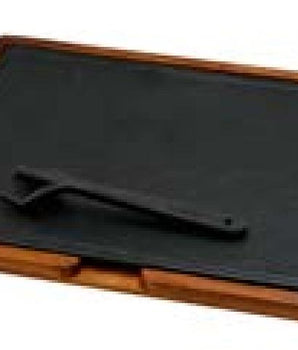 WOODEN SERVICE PLATTER WITH HOT PLATE CAST IRON(5 PIECES SILICON SEPERATOR,BETWEEN WOOD AND PLATE)DIM:30X40 CM(WHITOUT GRIPPER) - Mabrook Hotel Supplies