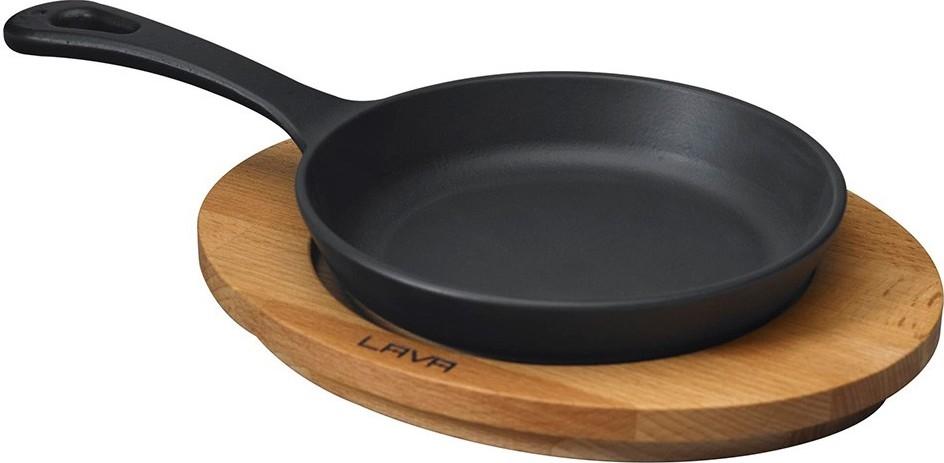 LAVA ROUND SKILLET WITH WOODEN PLATTER - š?16 CM - Mabrook Hotel Supplies