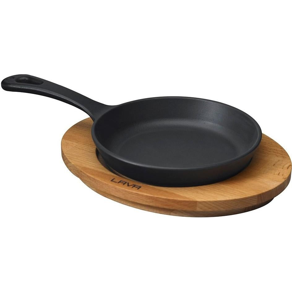 LAVA ROUND SKILLET WITH WOODEN PLATTER - š?16 CM - Mabrook Hotel Supplies