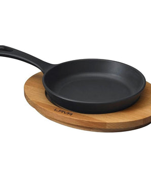 LAVA ROUND SKILLET WITH WOODEN PLATTER - š?16 CM - Mabrook Hotel Supplies