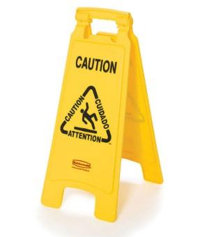 Rubbermaid Multilingual 2 Sided Caution Sign 26" - Yellow - Mabrook Hotel Supplies
