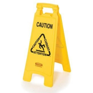 Rubbermaid Multilingual 2 Sided Caution Sign 26" - Yellow - Mabrook Hotel Supplies