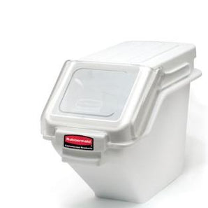 Rubbermaid FG9G5700WHT ProSave 6.3 Gallon / 100 Cup White Shelf Ingredient Storage Bin with Sliding Lid & Scoop - Mabrook Hotel Supplies