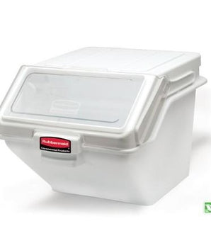 Rubbermaid FG9G5800WHT ProSave 12.6 Gallon / 200 Cup White Shelf Ingredient Storage Bin with Sliding Lid & Scoop - Mabrook Hotel Supplies