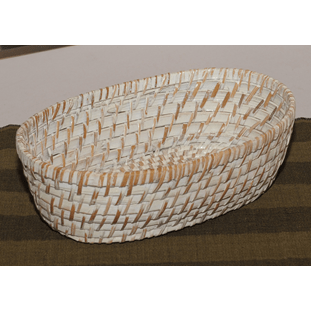 BAMBOO OVAL BREAD BASKET 26X16XH8CM WHITE WASH - Mabrook Hotel Supplies