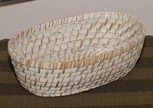 BAMBOO OVAL BREAD BASKET 26X16XH8CM WHITE WASH - Mabrook Hotel Supplies