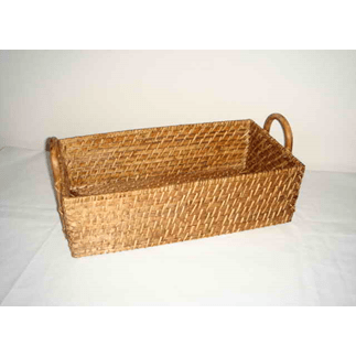"RECTANGULAR RATTAN BASKET W/HANDLES, DIM: 38x20xH12CM." - Mabrook Hotel Supplies