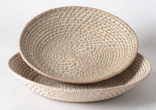 BAMBOO BASKET/ DIA: 32XH5CM/ BROWN WHITE WASH ASSORTED - Mabrook Hotel Supplies