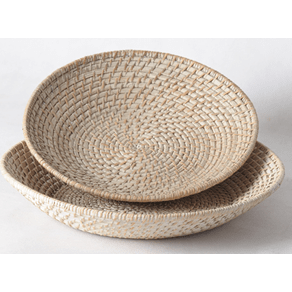 BAMBOO BASKET/ DIA: 32XH5CM/ BROWN WHITE WASH ASSORTED - Mabrook Hotel Supplies