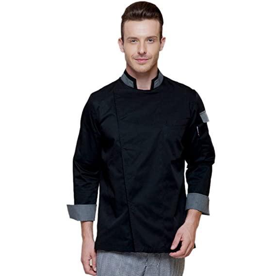 chef jaket black and grey puss botton - Mabrook Hotel Supplies