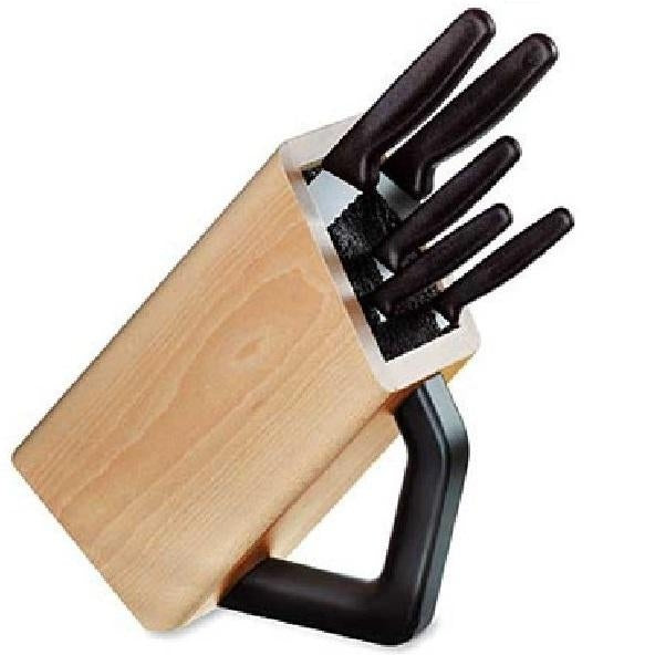 "VICTORINOX UNIVERSAL CUTLERY BLOCK,BROWN & BLACK WOOD WITH 5" - Mabrook Hotel Supplies