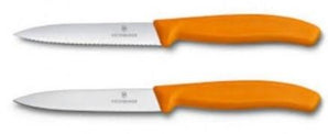 SWISS CLASSIC PARING KNIFE 10CM 1 WAVY + 1 NORMAL CUT. ORANGE. BLISTER. BLISTER PACKAGING. - Mabrook Hotel Supplies