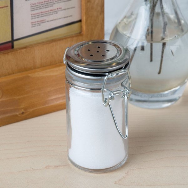 SALT & PEPPER GLASS SHAKERS RELEASABLE WITH S/S CLIP TOP - Mabrook Hotel Supplies