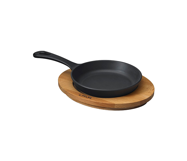LAVA ROUND SKILLET AND WOODEN PLATTER, 12CM - Mabrook Hotel Supplies