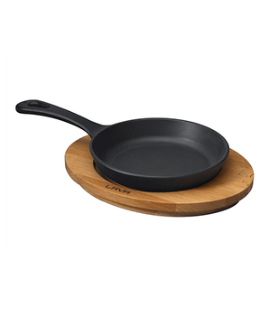 LAVA ROUND SKILLET AND WOODEN PLATTER, 12CM - Mabrook Hotel Supplies