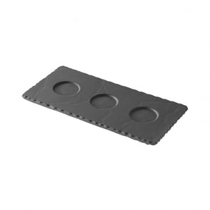 REVOL RECTANGULAR CERAMIC TRAY WITH SLATE EFFECT WITH 3 INDENTS - Mabrook Hotel Supplies