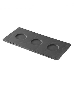 REVOL RECTANGULAR CERAMIC TRAY WITH SLATE EFFECT WITH 3 INDENTS - Mabrook Hotel Supplies