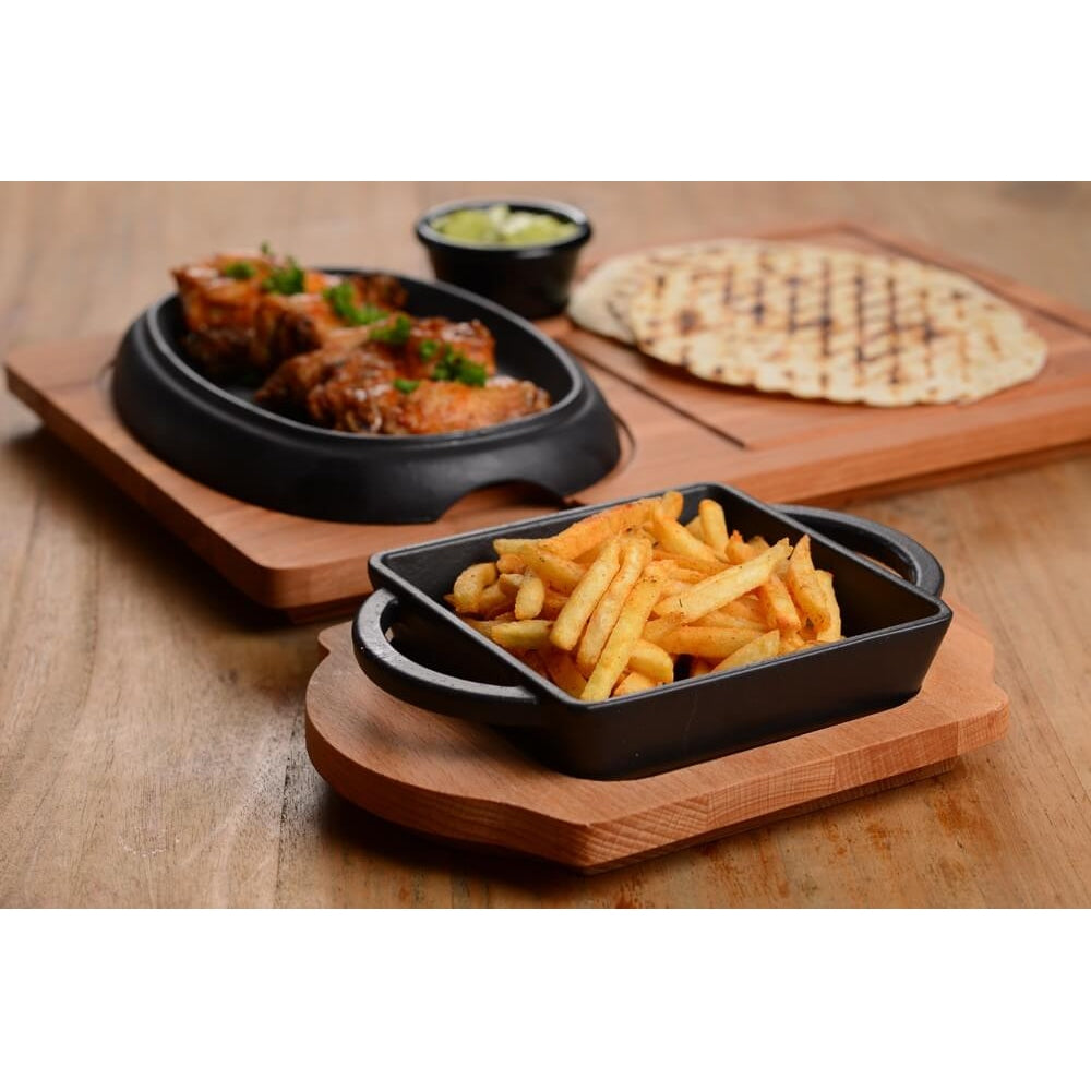 LAVA SQUARE DISH AND WOODEN PLATTER - Mabrook Hotel Supplies