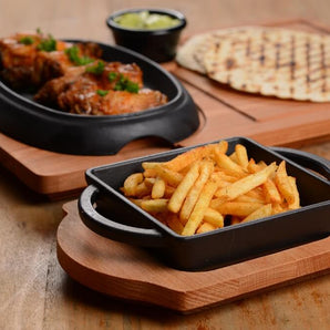 LAVA SQUARE DISH AND WOODEN PLATTER - Mabrook Hotel Supplies