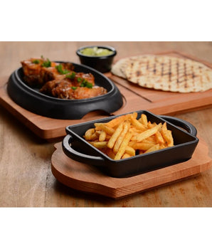 LAVA SQUARE DISH AND WOODEN PLATTER - Mabrook Hotel Supplies